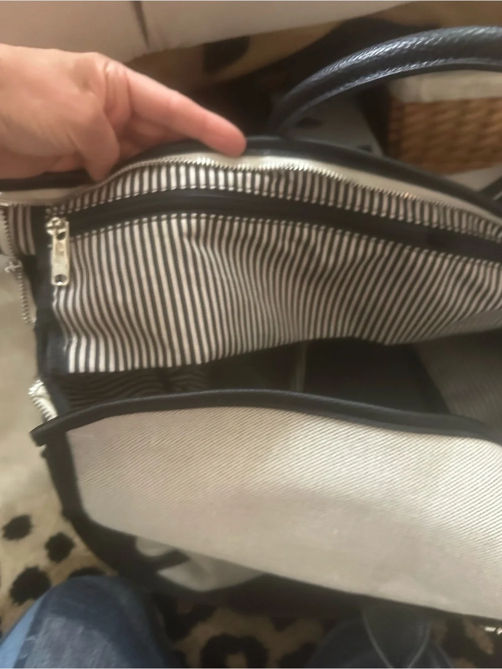 Beige Canvas Duffel Bag with Black Trim - Travel Weekender
